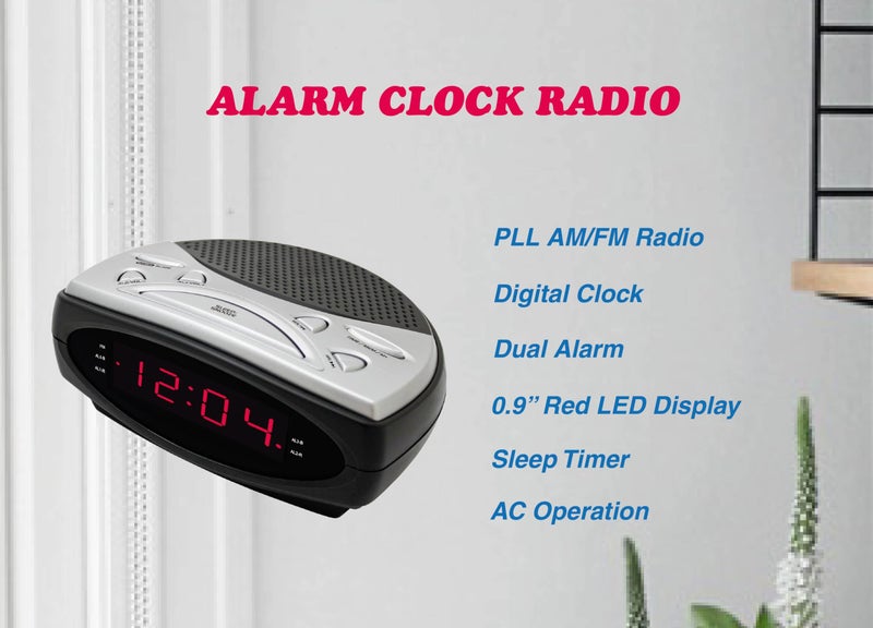 HANNLOMAX HX-137CR Alarm Clock Radio, PLL AM/FM Radio, Dual Alarm, 0.9" LED Display, AC Operation only. (Black-Red LED) - Image 2