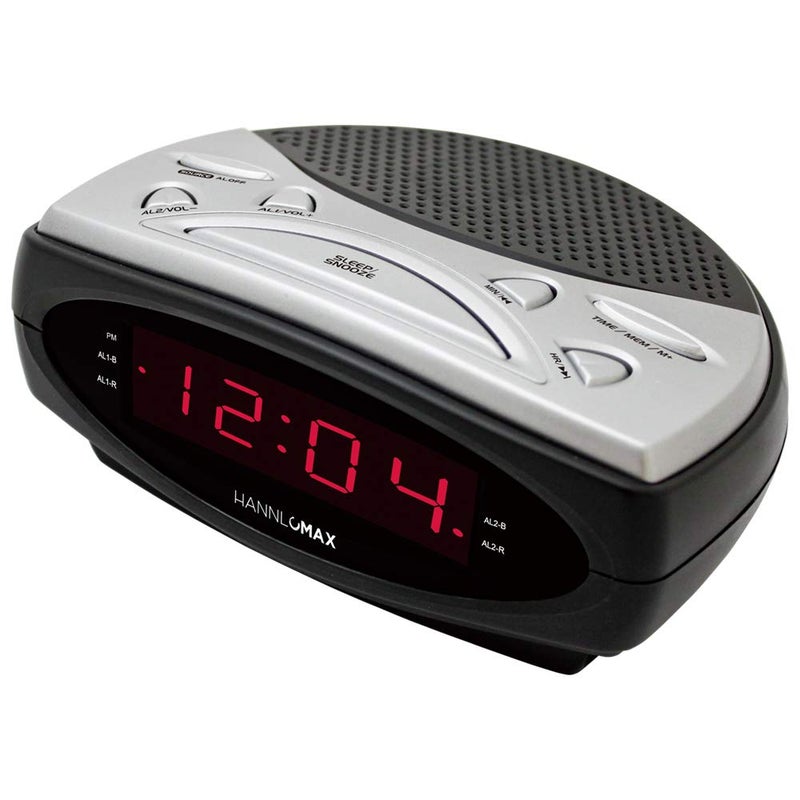 HANNLOMAX HX-137CR Alarm Clock Radio, PLL AM/FM Radio, Dual Alarm, 0.9" LED Display, AC Operation only. (Black-Red LED) - Image 1