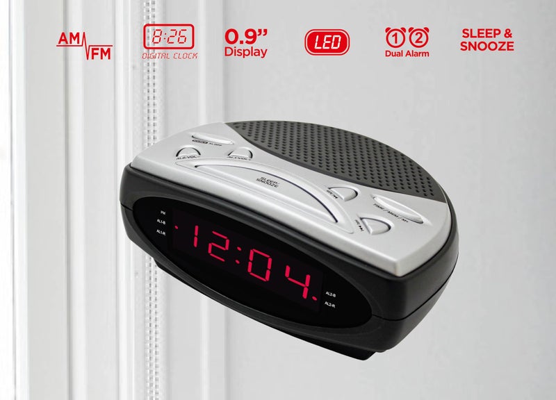 HANNLOMAX HX-137CR Alarm Clock Radio, PLL AM/FM Radio, Dual Alarm, 0.9" LED Display, AC Operation only. (Black-Red LED) - Image 3