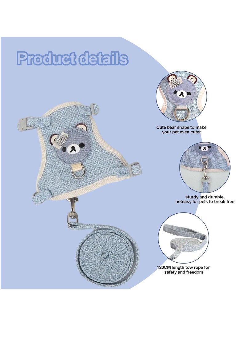 Meetion - Pet Leashes Dog Cat Vest Traction Rope Colour Cartoon Bear Chest Strap Dog Chain Walking The Dog Rope Small Medium Sized Dogs Cat Accessories (Blue) - Image 1