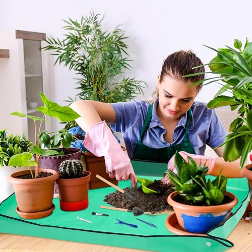 DHARVIM® Gardening Mat for Plant Transplanting and Mess Control 39.4"x 39.4" Thickened Waterproof Potting Tray Succulent Potting Mat Portable Gardening Mat Plant Gifts for Women Men, (100 x 100 cm) - Image 2
