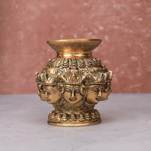 The Advitya Brass Ashtalakshmi Kalash for Pooja Decoration Items| Puja Lota with Nariyal and Mango Leaves| Diwali Decoration for Home| Diwali Gift|House Warming Gift|Festive Decor (4in.|890gm.) - Image 1