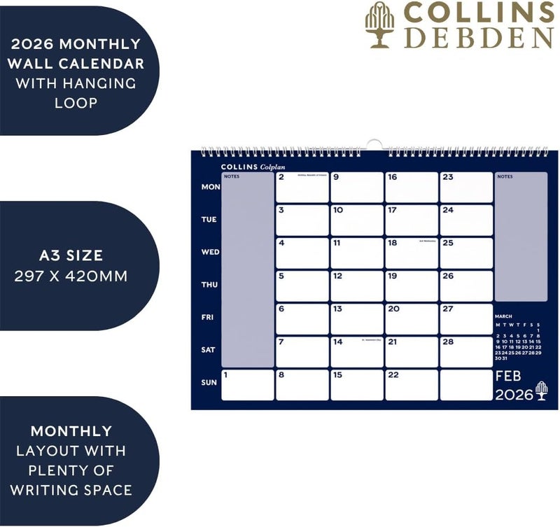 Collins كولينز - كولبلان - تقويم حائط شهري A3 لعام 2026 (CMC-26) - Image 3