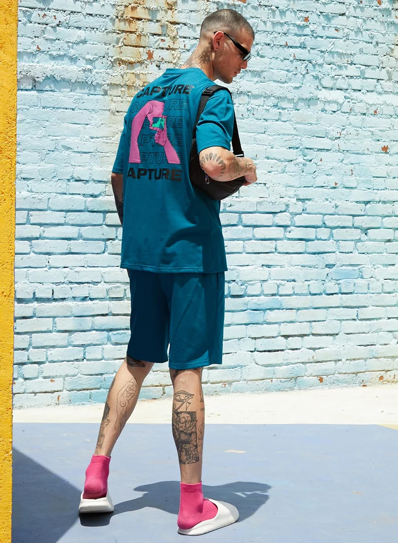 Campus Sutra Men's Teal Blue Contrast Print Co-Ord Set