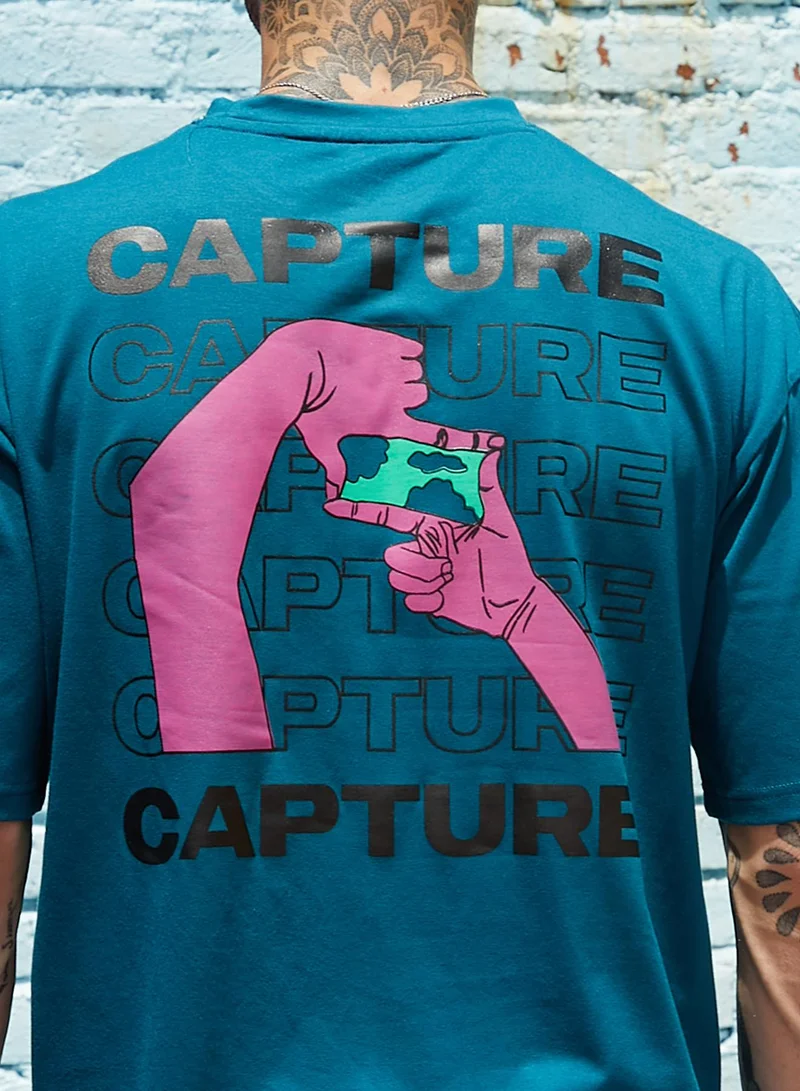 Campus Sutra Men's Teal Blue Contrast Print Co-Ord Set