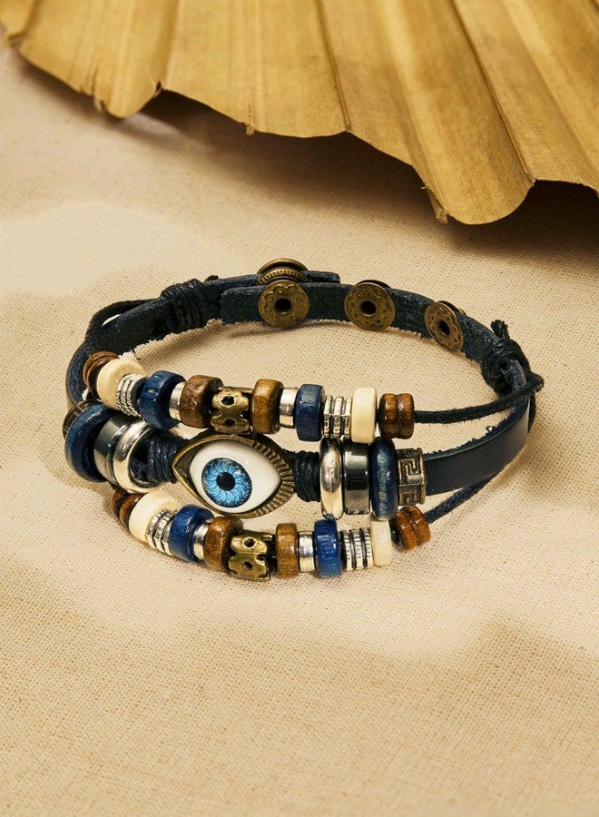MINACHI Evil Eye Bead Layered Bracelets, Vintage Gothic Leather, Stacked Bracelet Set for Women - Image 5
