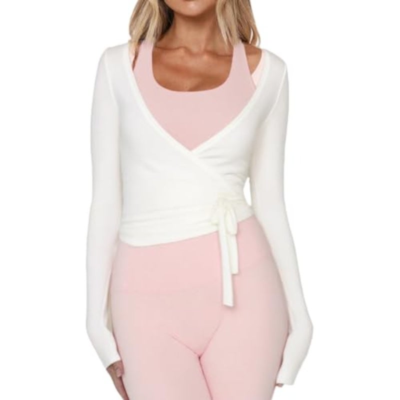NVRENJIA 2025 Wrap Top For Women Stylish Casual Blouse Lightweight Polyester Blend Solid Color Flowy Fit Perfect For Office, Home, Or Travel - Image 5