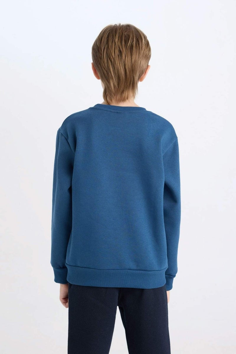 DeFacto Boy Navy Blue Regular Fit Crew Neck Embroidered Thick Sweatshirt D3053A824WN  - Image 5