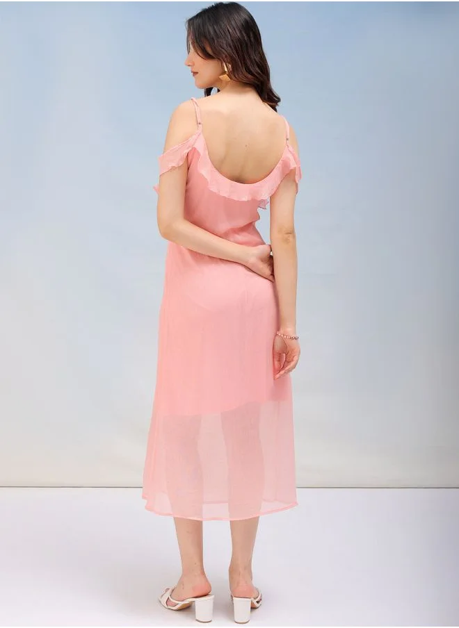 مرفوعة Women A-Line Casual Solid Ruffle Dress