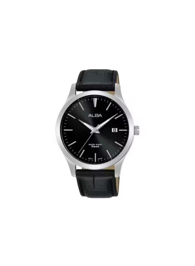ALBA Men's Hand Watch STANDARD Black Leather Band, Black Dial AS9M41X