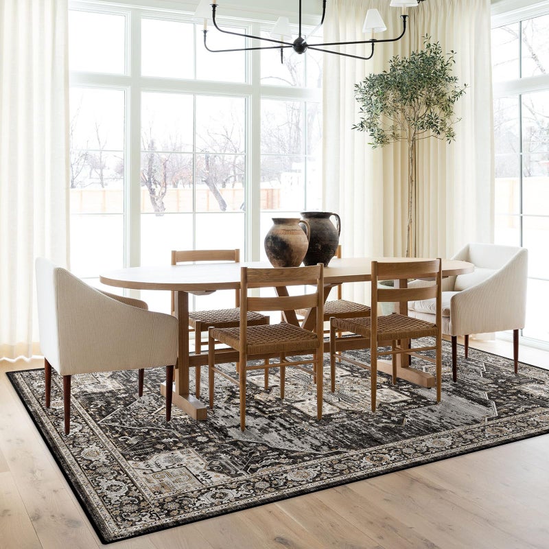 RUUGME Washable 4x6 Area Rugs - Soft Area Rug for Living Room Stain Resistant Carpet Vintage Indoor Ultra-Thin Rugs for Bedroom Kitchen entryway with Non Slip Backing Home Decor Small Mat 4X6 Black - Image 3