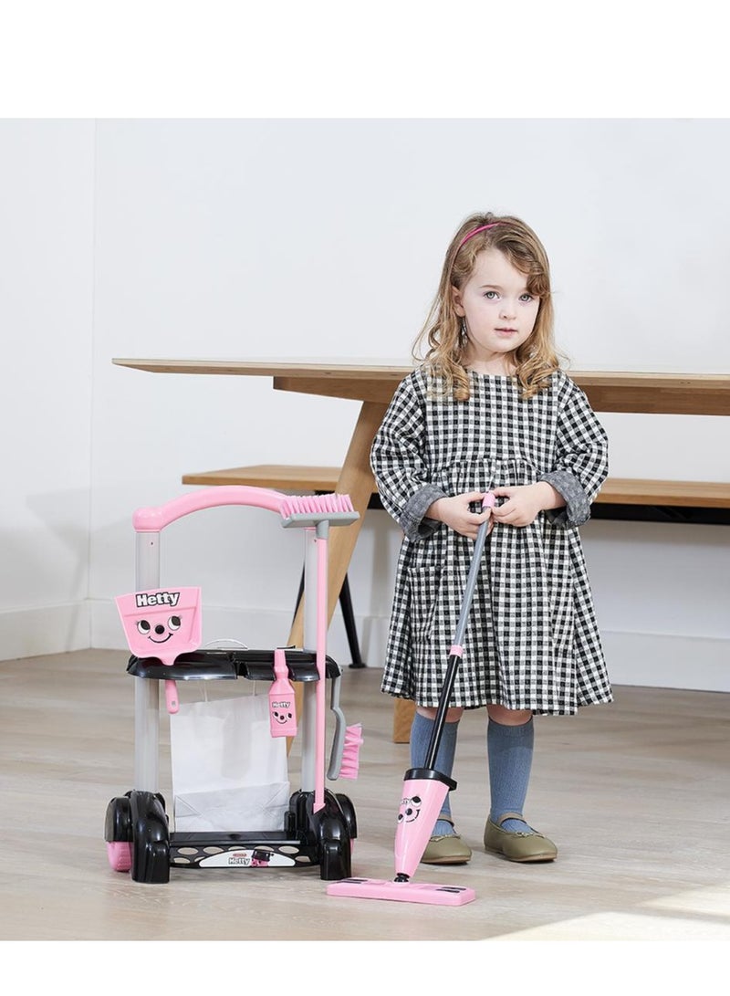 CASDON Hetty Cleaning Trolley: Pink Toy Playset With Mop, Brushes, Dustpan, And Accessories. For Children Aged 3+ - Image 2