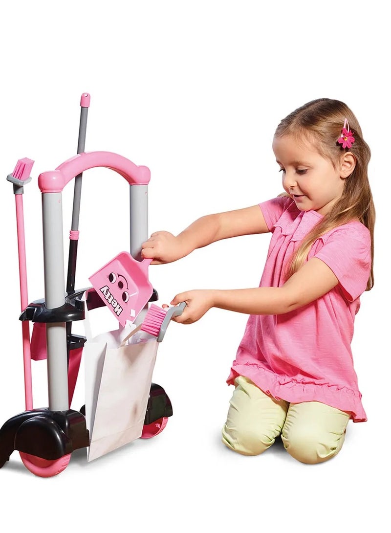 CASDON Hetty Cleaning Trolley: Pink Toy Playset With Mop, Brushes, Dustpan, And Accessories. For Children Aged 3+ - Image 4