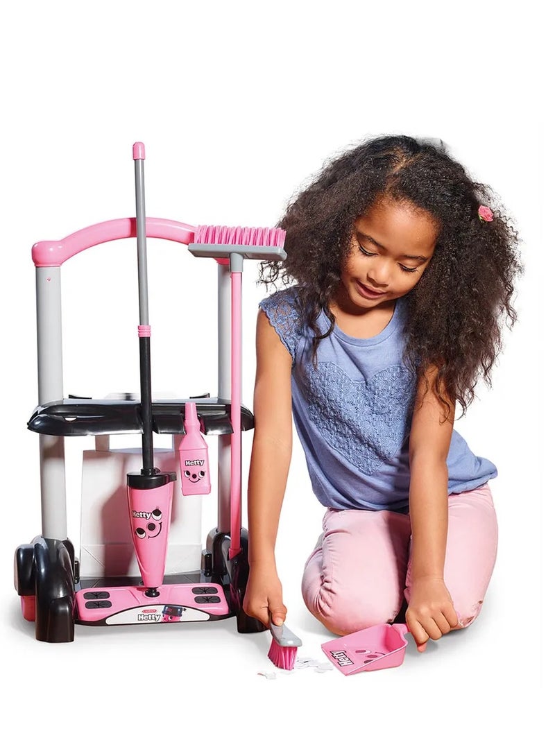 CASDON Hetty Cleaning Trolley: Pink Toy Playset With Mop, Brushes, Dustpan, And Accessories. For Children Aged 3+ - Image 5
