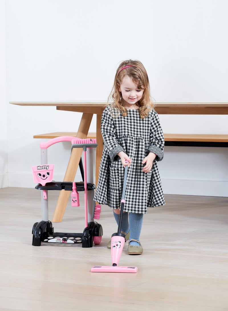 CASDON Hetty Cleaning Trolley: Pink Toy Playset With Mop, Brushes, Dustpan, And Accessories. For Children Aged 3+ - Image 3