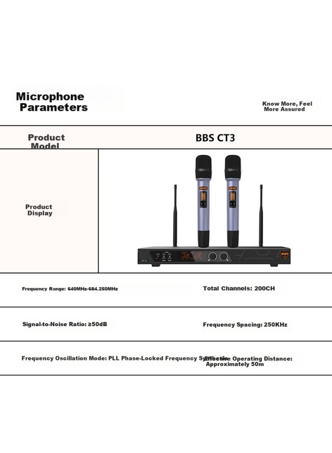 Bbs Ct-3 Wireless Microphone Set Of Two, Professional Teaching And Performance Microphones, Stage Host Microphones, Ktv And Home Karaoke System - Image 5