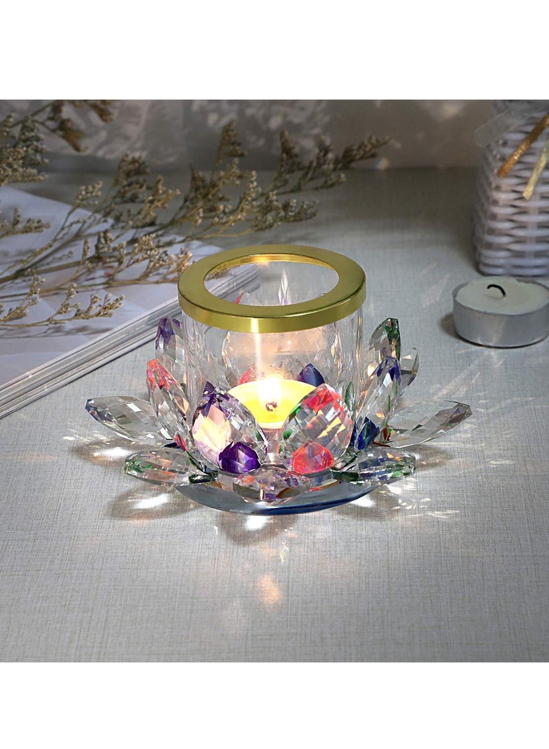 Y&D Colorful Crystal Lotus Tealight Candle Holder Votive Stand with Glass Cover, Petal Tea Light Flower Pillar Lamp Centerpiece for Dining Table Altar  - Image 2