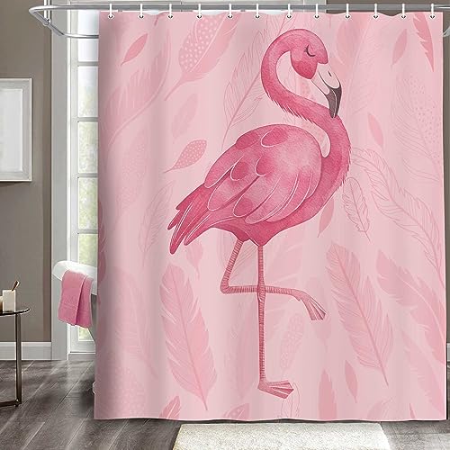 MERCHR Pink Shower Curtain, Cute Flamingo Shower Curtains, Modern Art Boho Bath Curtains, Pink Bathroom Accessories Set 71x71 Inches - Image 1