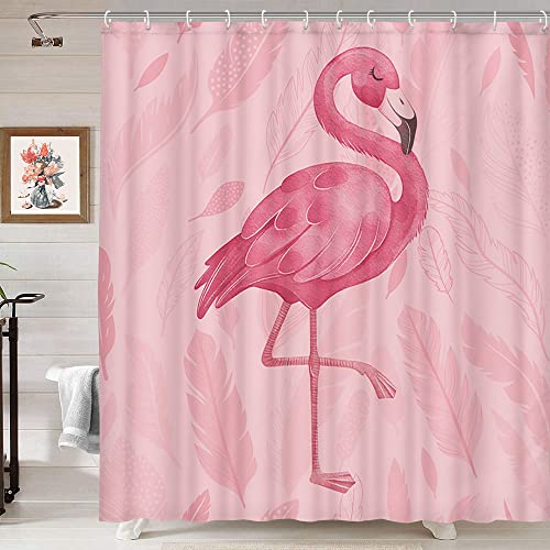 MERCHR Pink Shower Curtain, Cute Flamingo Shower Curtains, Modern Art Boho Bath Curtains, Pink Bathroom Accessories Set 71x71 Inches - Image 3