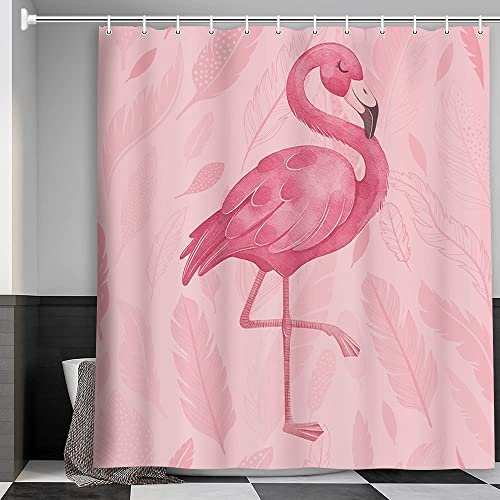 MERCHR Pink Shower Curtain, Cute Flamingo Shower Curtains, Modern Art Boho Bath Curtains, Pink Bathroom Accessories Set 71x71 Inches - Image 4