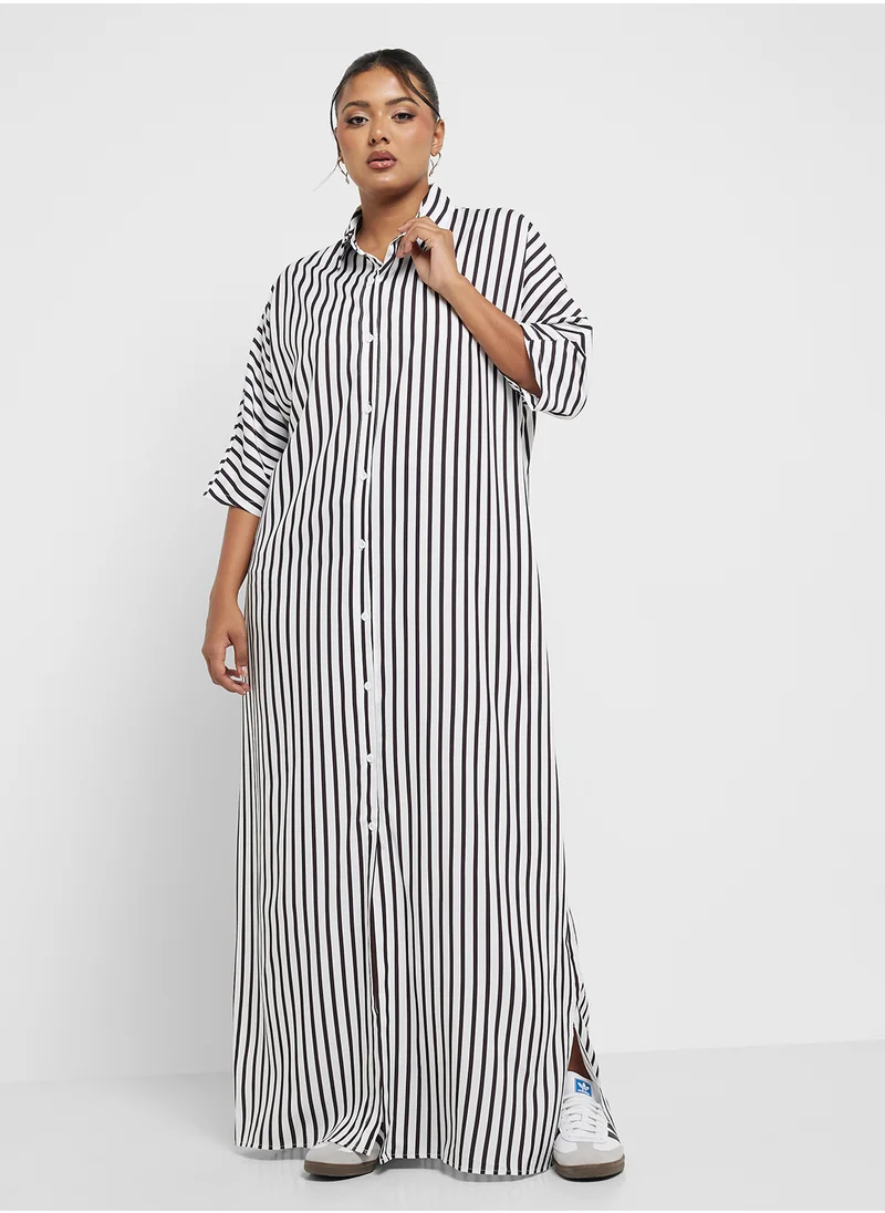 Ginger Plus Stripe Button Down Shirt Dress