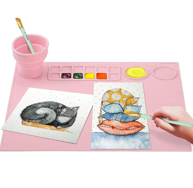 Soaex Silicone Craft & Painting Mat, Large Collapsible Sheet Mat, Non-Stick Silicone Art Mat Pad with Cup Holder for Watercolour Painting, Resin Casting, Art & Clay Creation. (Silicone Painting MAT) - Image 4