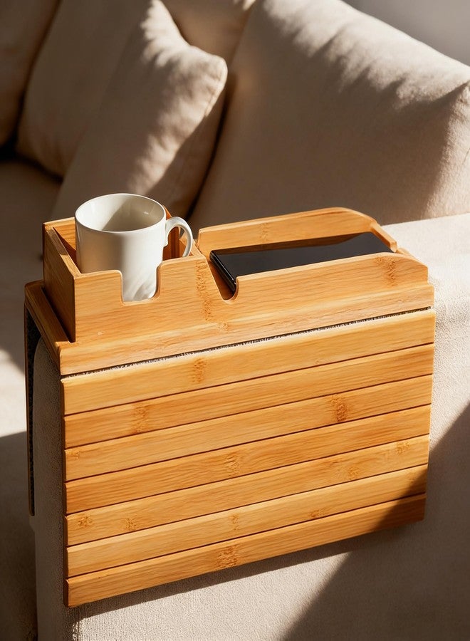 Ayedvan Bamboo Couch Armrest Table,2 in 1 Design Foldable Anti-Slip Bamboo Couch Tray and Sofa Cup Holder for Cups, Snacks, Remote Controls and Phones - Image 1