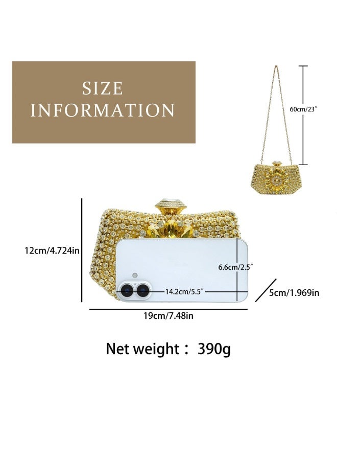 Women's Rhinestone Evening Clutch, Crystal Box Purse with Detachable Chain Strap, Elegant Party Wedding Handbag - Image 4