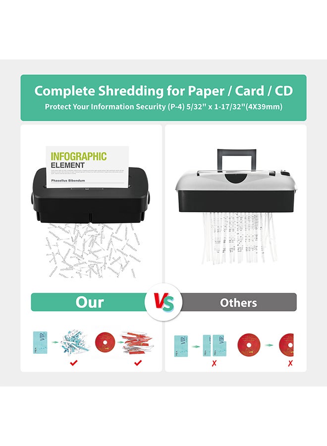 شو وو آلة تقطيع ورق، 8 ورقات تقطيع عرضي مع سلة سعة 13 لترًا، مستوى أمان عالي P-4، تصميم بثلاثة أوضاع تقطيع للبطاقات/الأقراص المدمجة/الدبابيس/المشبك، آلة تقطيع متينة، نظام مقاوم للانحشار للمكتب - Image 3