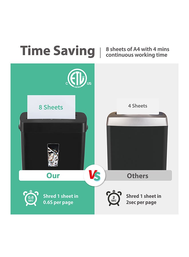شو وو آلة تقطيع ورق، 8 ورقات تقطيع عرضي مع سلة سعة 13 لترًا، مستوى أمان عالي P-4، تصميم بثلاثة أوضاع تقطيع للبطاقات/الأقراص المدمجة/الدبابيس/المشبك، آلة تقطيع متينة، نظام مقاوم للانحشار للمكتب - Image 4