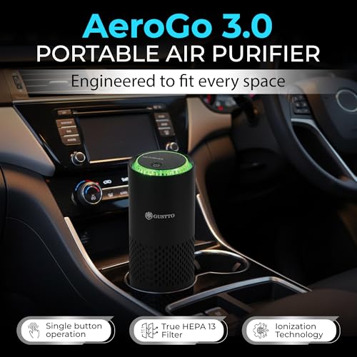 Gustto AeroGo 3.0 Car Air Purifier | 3-Stage Filtration with HEPA13 | Removes 99.997% Dust & Smoke | Negative Ion Technology | Car and Desk Compatible | Aroma Diffuser | Type-C Powered, Black - Image 2