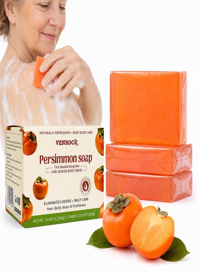 Venrock Deodorizing Persimmon Soap 3 Bars (10.58 oz), Natural Tannin Odor Eliminator Daily Care Bar, Moisturizing Face & Body Wash with Olive Oil & Collagen, Ideal Care Gift for Elderly Parents - Image 1