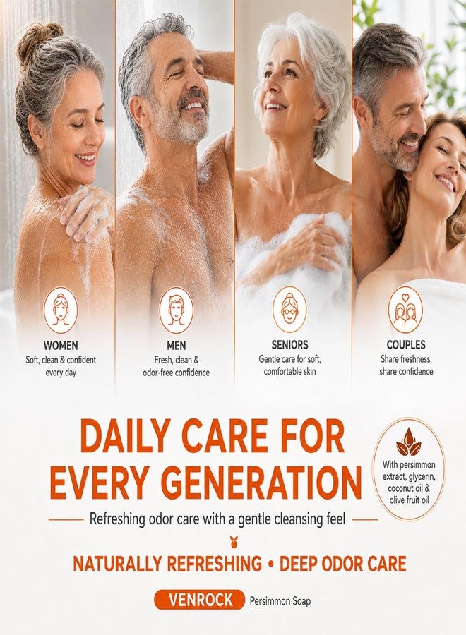 Venrock Deodorizing Persimmon Soap 3 Bars (10.58 oz), Natural Tannin Odor Eliminator Daily Care Bar, Moisturizing Face & Body Wash with Olive Oil & Collagen, Ideal Care Gift for Elderly Parents - Image 5
