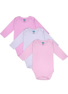 Babies Basic BabiesBasic 100% Super Combed Cotton, Long Sleeves Bodysuit, for New Born to 24months. Set of 3, Pink, Lavender, L.Pink  - Image 1