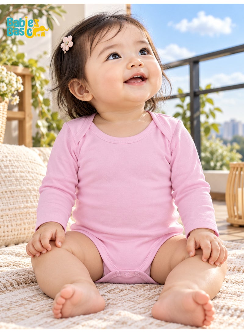 Babies Basic BabiesBasic 100% Super Combed Cotton, Long Sleeves Bodysuit, for New Born to 24months. Set of 3, Pink, Lavender, L.Pink - Image 4