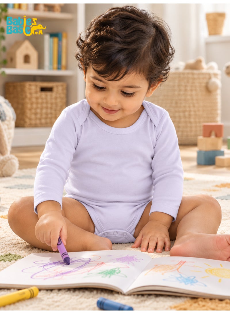 Babies Basic BabiesBasic 100% Super Combed Cotton, Long Sleeves Bodysuit, for New Born to 24months. Set of 3, Pink, Lavender, L.Pink - Image 3