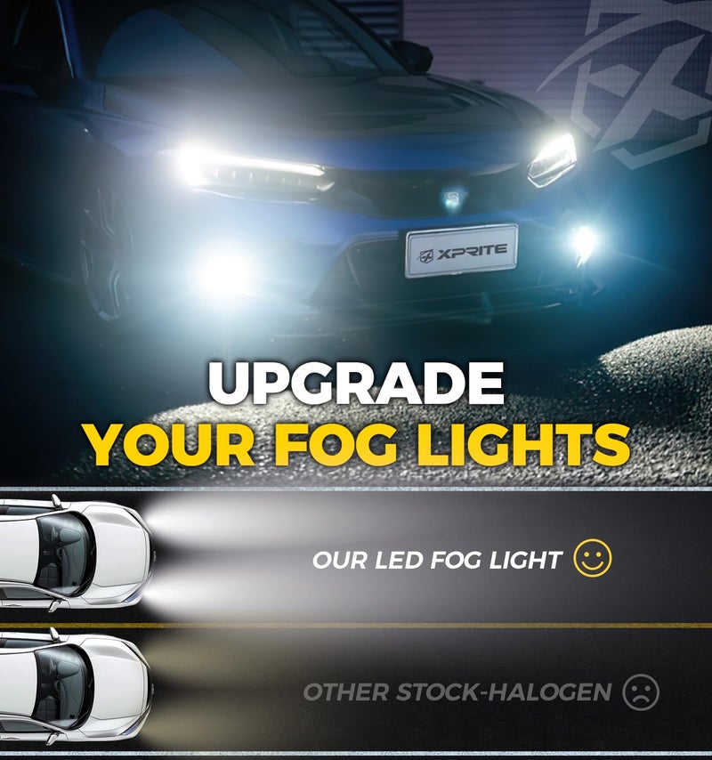 Xprite 500% Bright OEM Style White LED Fog Lights w/Blue Lens Compatible with 2016-2026 Honda Civic (Sedan/Hatchback) Including Sport, EX, Touring, Honda Fit Pilot CRV Accord Odyssey, Acura - Image 2