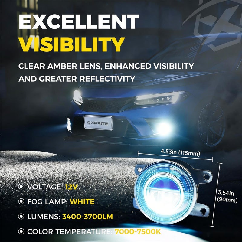 Xprite 500% Bright OEM Style White LED Fog Lights w/Blue Lens Compatible with 2016-2026 Honda Civic (Sedan/Hatchback) Including Sport, EX, Touring, Honda Fit Pilot CRV Accord Odyssey, Acura - Image 3