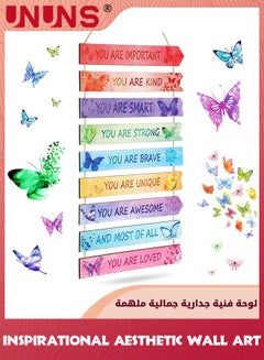 UNUNS Inspirational Girl Room Decor Aesthetic Art Wall,9 Pcs Watercolor Butterfly Wall Art,Wooden Rustic Wall Hanging Plaque Sign,Motivational Motto Wall Art Decor For Teens Girl Princess Toddler Room  - Image 1