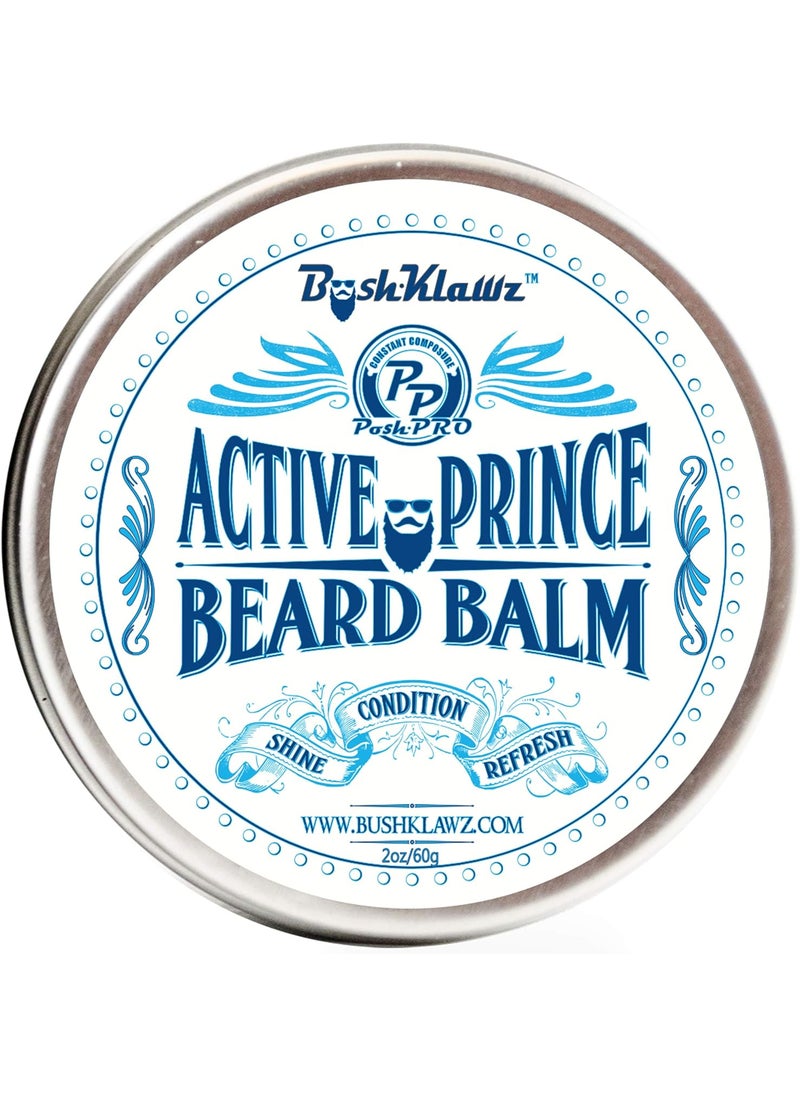 BushKlawz Beard Balm Leave-in Conditioner, 2 oz - Active Prince Scent - Best Conditioner for Men's Beard and Gifting 