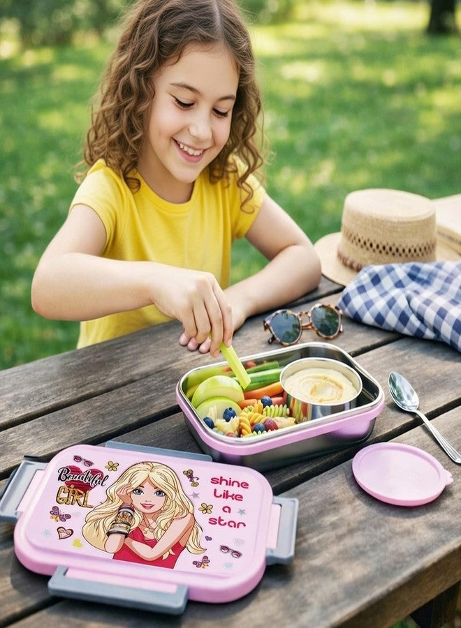 POGON علبة غداء POGON Kids Meal Mate Beautiful Girl المصنوعة من الفولاذ المقاوم للصدأ محكمة الإغلاق بسعة 800 مل، وزجاجة مياه معزولة Sipmate بسعة 500 مل. - Image 4