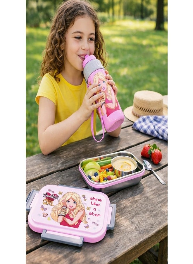 POGON علبة غداء POGON Kids Meal Mate Beautiful Girl المصنوعة من الفولاذ المقاوم للصدأ محكمة الإغلاق بسعة 800 مل، وزجاجة مياه معزولة Sipmate بسعة 500 مل. - Image 2