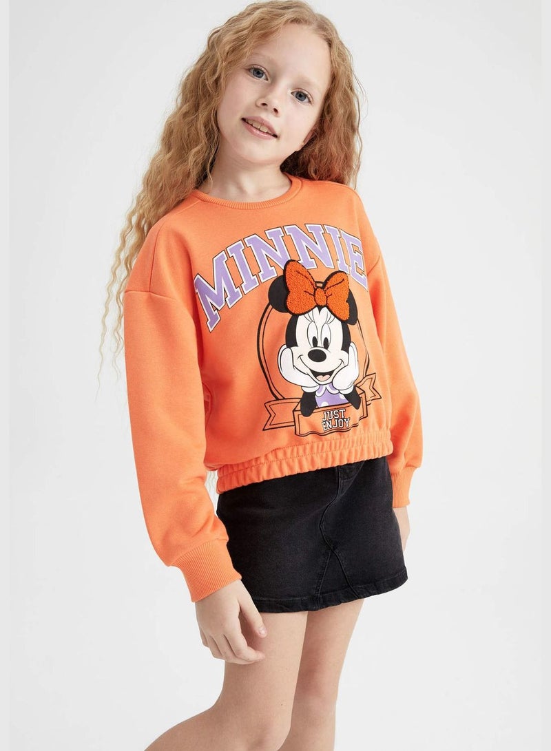 DeFacto Girl Disney Mickey & Minnie Licenced Cropped Fit Crew Neck Long Sleeve Knitted Sweatshirt  - Image 1