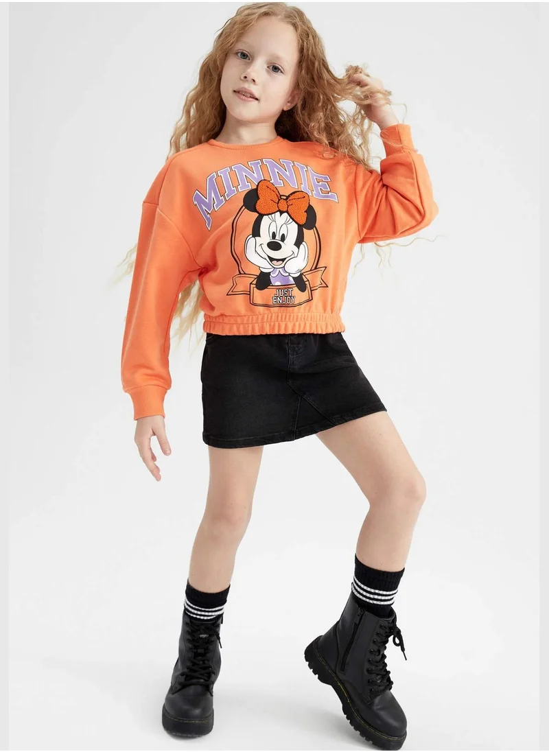 DeFacto Girl Disney Mickey & Minnie Licenced Cropped Fit Crew Neck Long Sleeve Knitted Sweatshirt