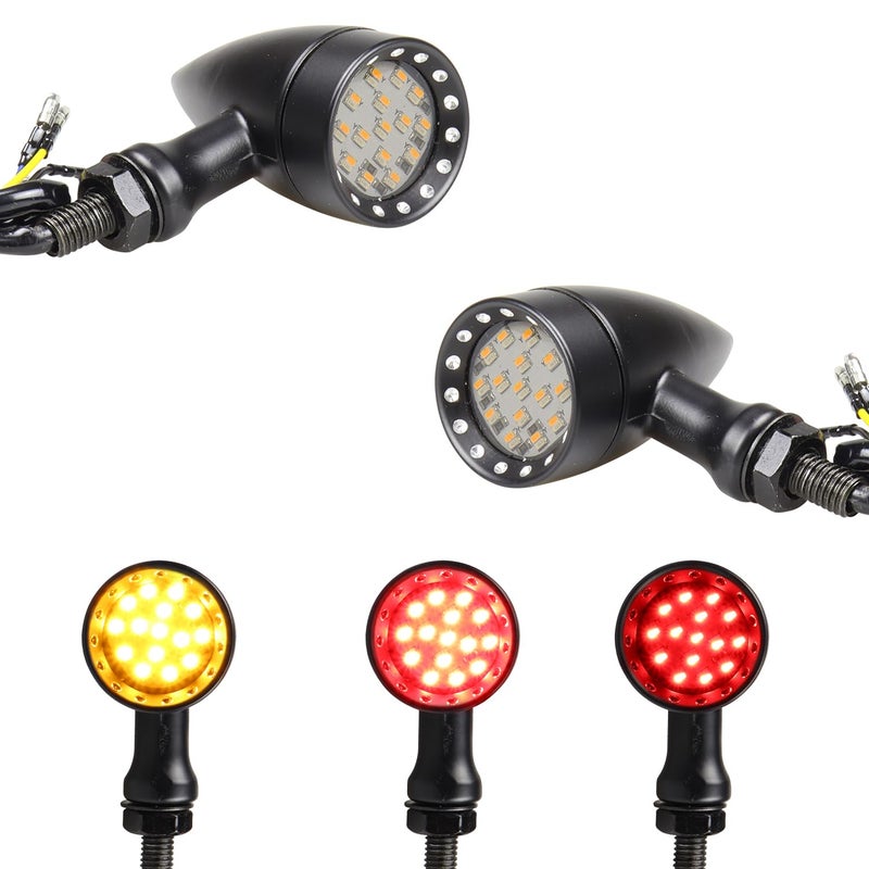 FACAILAHA Bullet Rear LED Turn Signal Lights Universal Motorcycle Brake Taillights wRelocation Kit 12V Running Light Compatible with Honda Dual Sport Harley Yamaha Suzuki Kawasaki Black