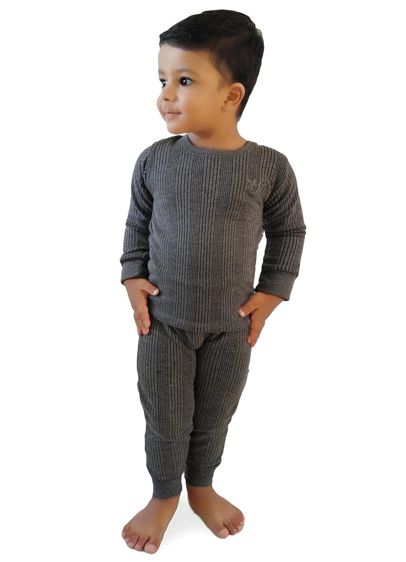HAP Store Kings Round Neck Grey Melange Winter Thermal Set of Top Trouser/Thermal for Boys and Girls/Kids Thermal Set - Image 2
