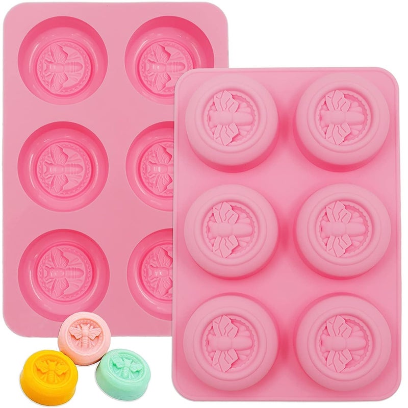 MoldBerry 2Pcs Bee Silicone Molds Round Honeybee Silicone Mold for Making Homemade Soap Lotion Bar Jello Bath Bomb Beeswax Candle Resin and Baking Muffin Cake Dessert