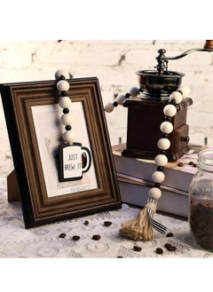 Oasisgalore Coffee Rustic Wood Beads Garland with Tassel Coffee Bar Tiered Tray Decor Kitchen Wall Rustic Coffee Bar and Home Decorations  - Image 2