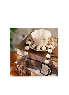 Oasisgalore Coffee Rustic Wood Beads Garland with Tassel Coffee Bar Tiered Tray Decor Kitchen Wall Rustic Coffee Bar and Home Decorations  - Image 3