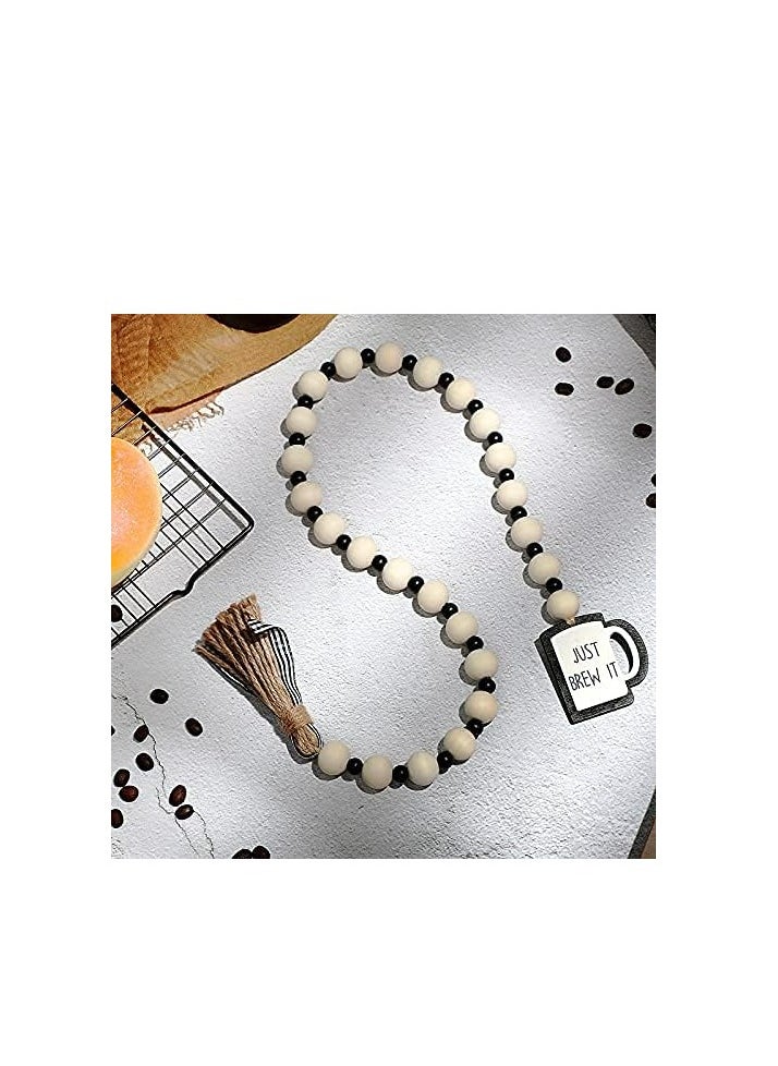 Oasisgalore Coffee Rustic Wood Beads Garland with Tassel Coffee Bar Tiered Tray Decor Kitchen Wall Rustic Coffee Bar and Home Decorations  - Image 4